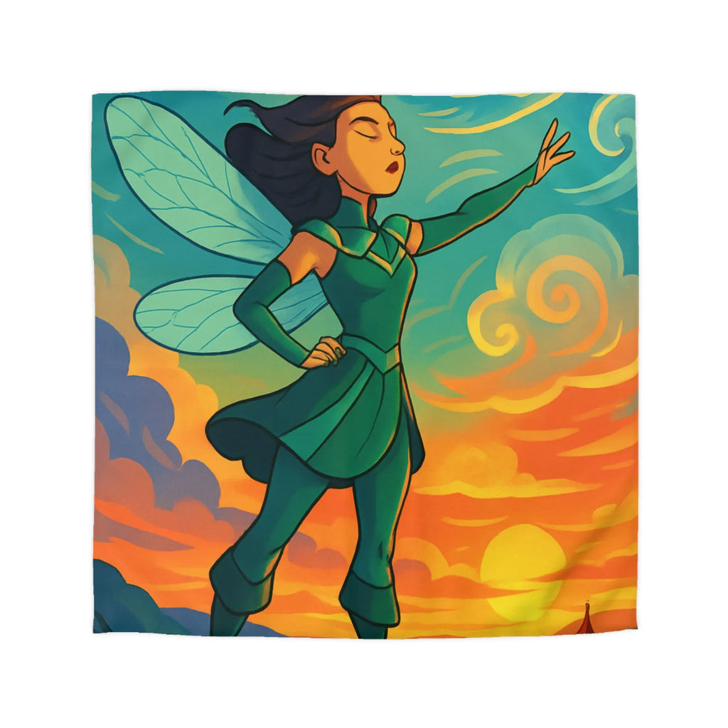 Housse de Couette Fée Magique sur La Falaise au Coucher de Soleil Éblouissant