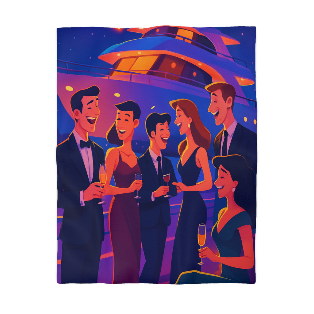 Luxueuse housse de couette en croisière, ambiance fête nocturne élégante et festive