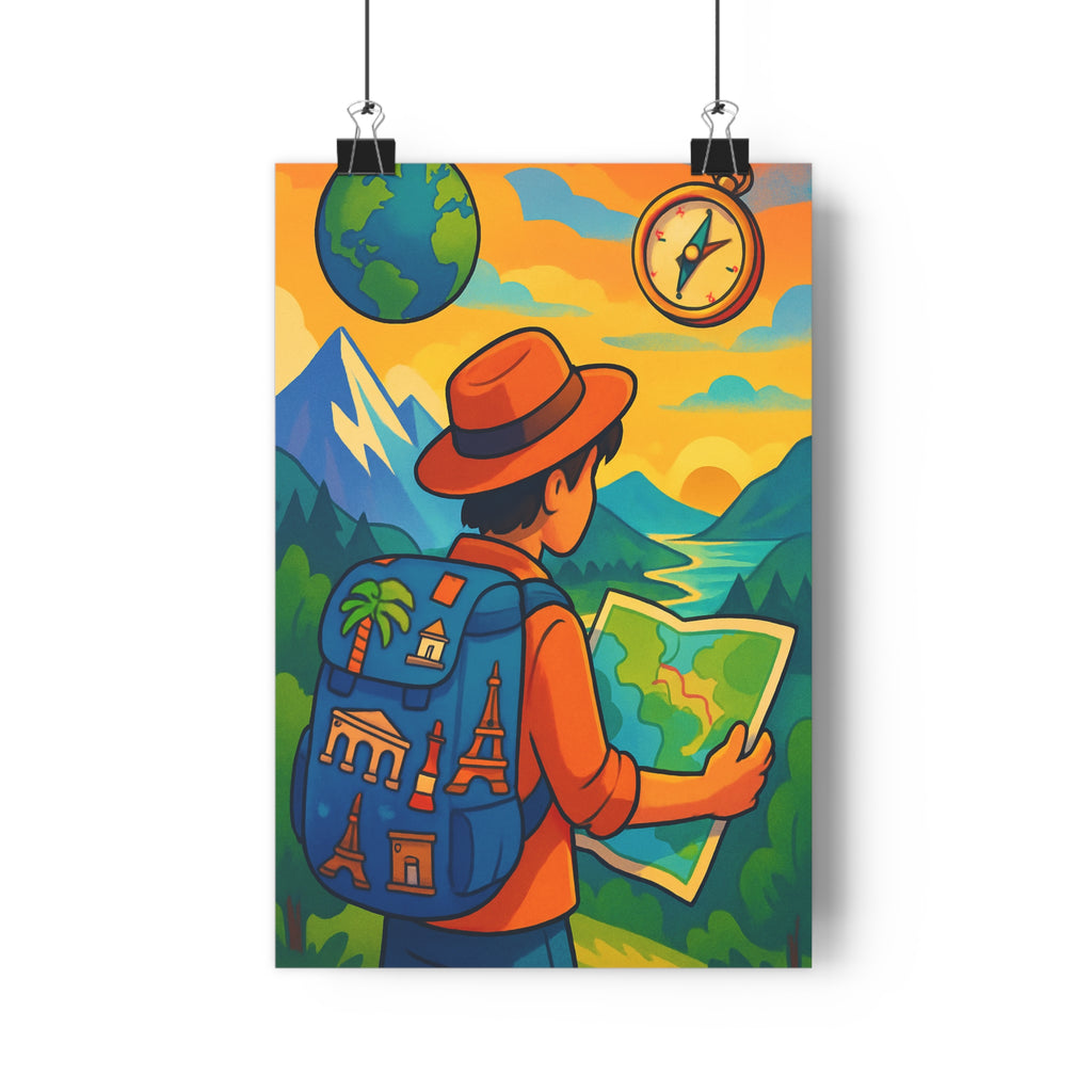 Poster décoratif aventure coloré jeune aventurier chambre bureau mural sticker exploration montagne voyage qualité