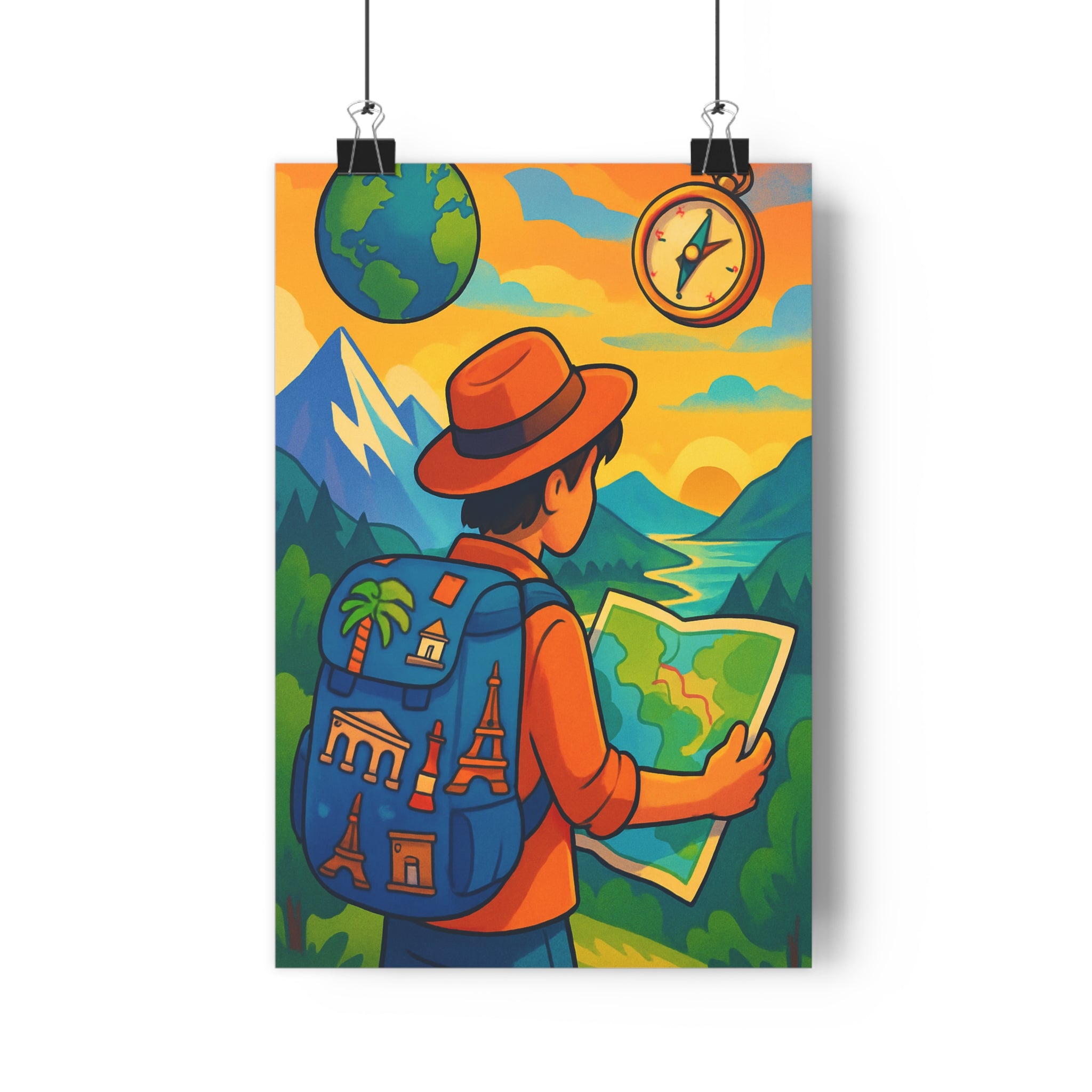 Poster décoratif aventure coloré jeune aventurier chambre bureau mural sticker exploration montagne voyage qualité