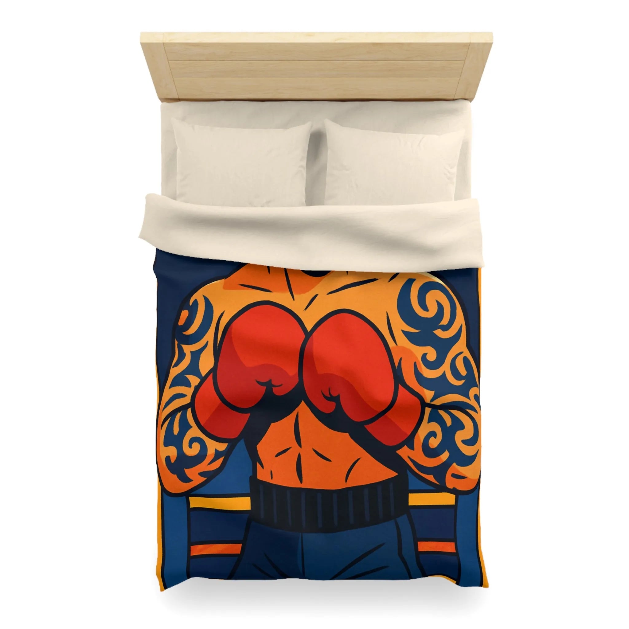 Housse de couette illustrée avec boxeur tatoué en style vectoriel coloré et dynamique