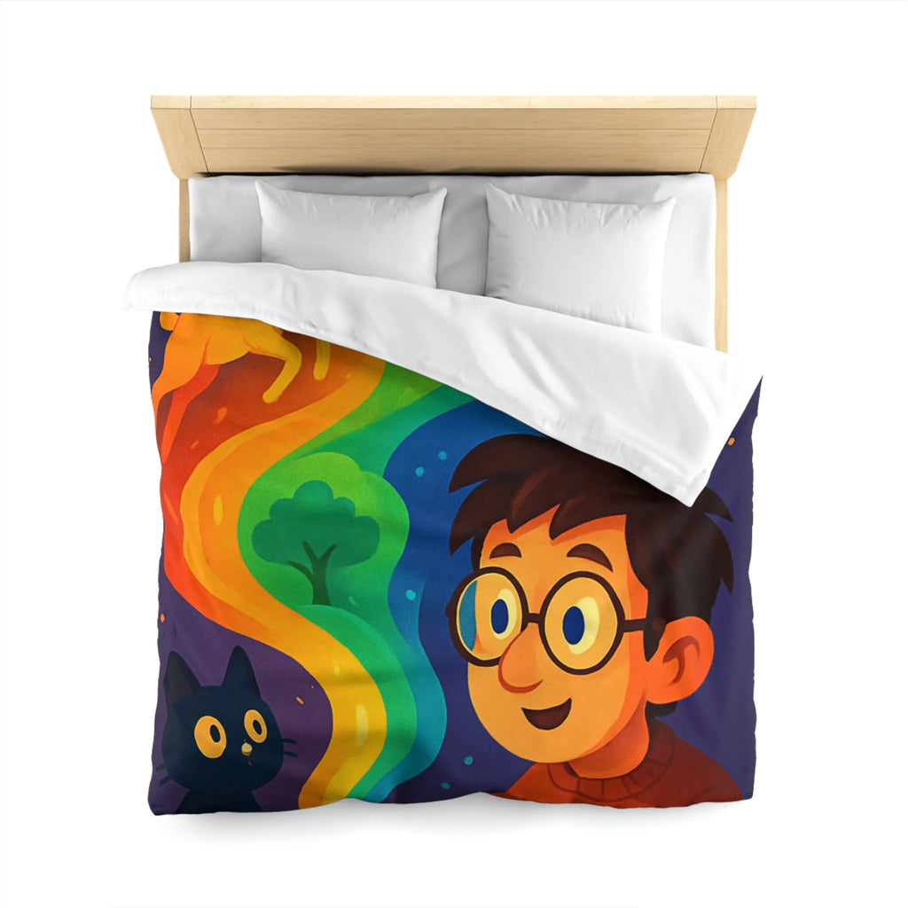 Housse de couette colorée illustrée avec artiste, palette et animaux fantastiques