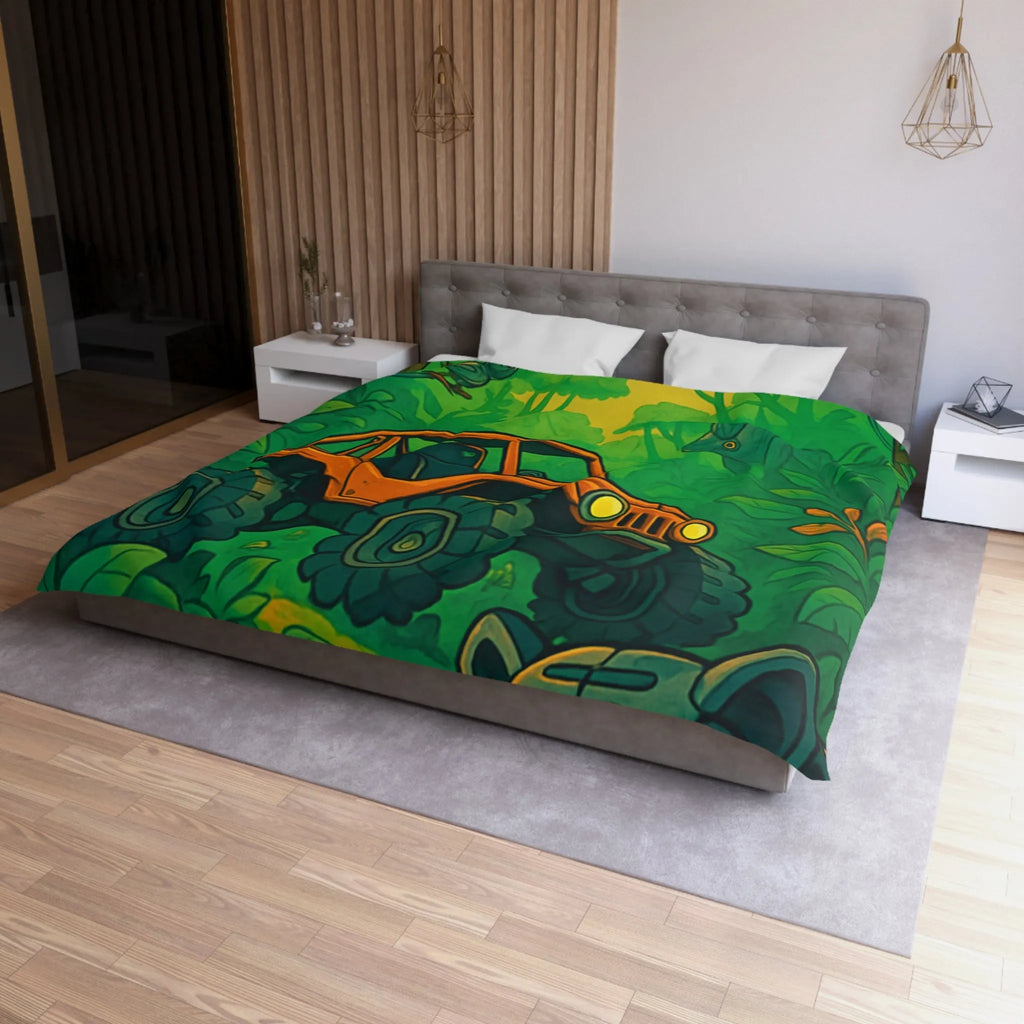 Housse de couette jungle vibrante avec 4x4 orange et panthère mystérieuse