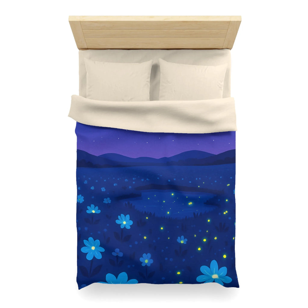 Housse de couette ciel étoilé bleu profond avec fleurs et étoiles filantes éblouissantes