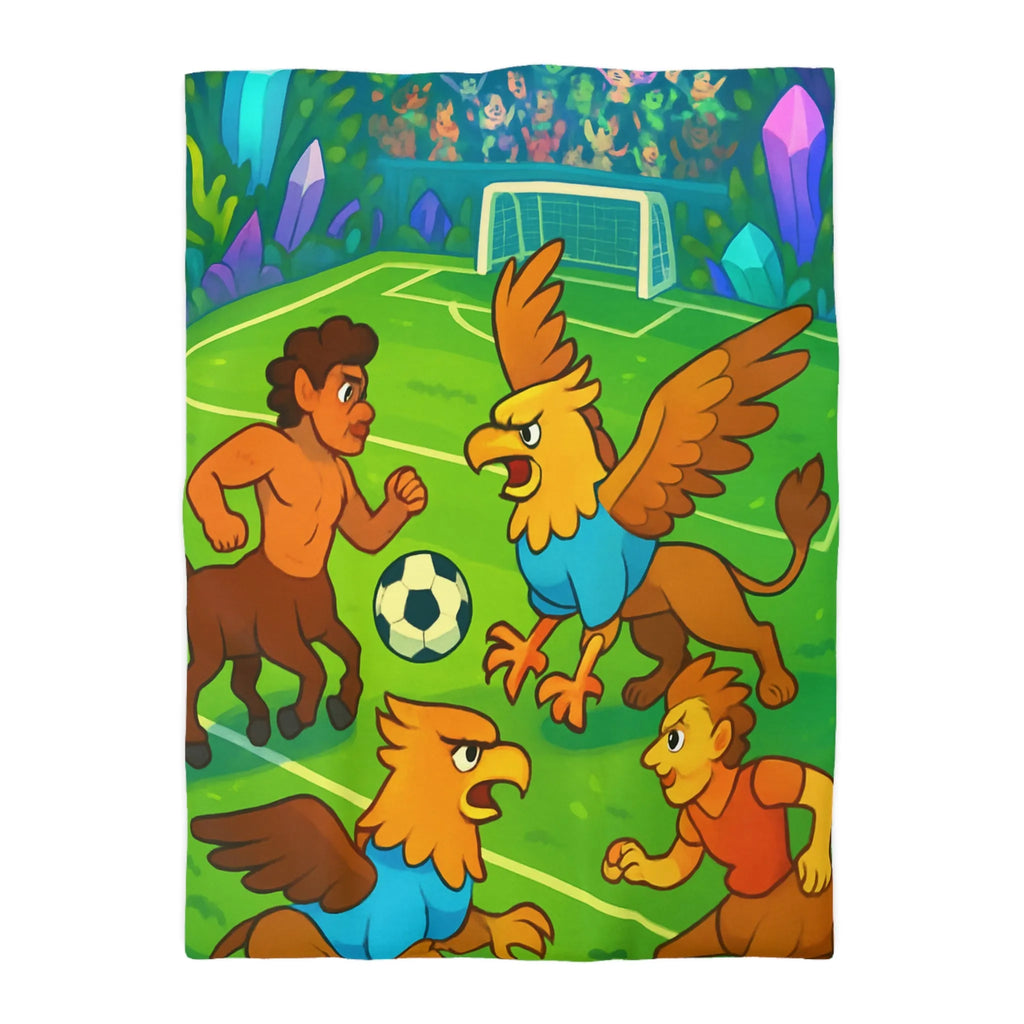 Housse de couette football fantastique avec centaures et griffons sur terrain magique
