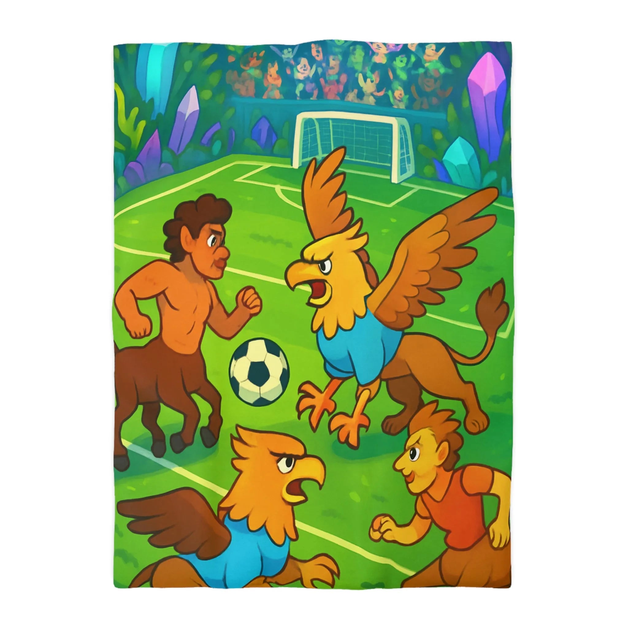 Housse de couette football fantastique avec centaures et griffons sur terrain magique