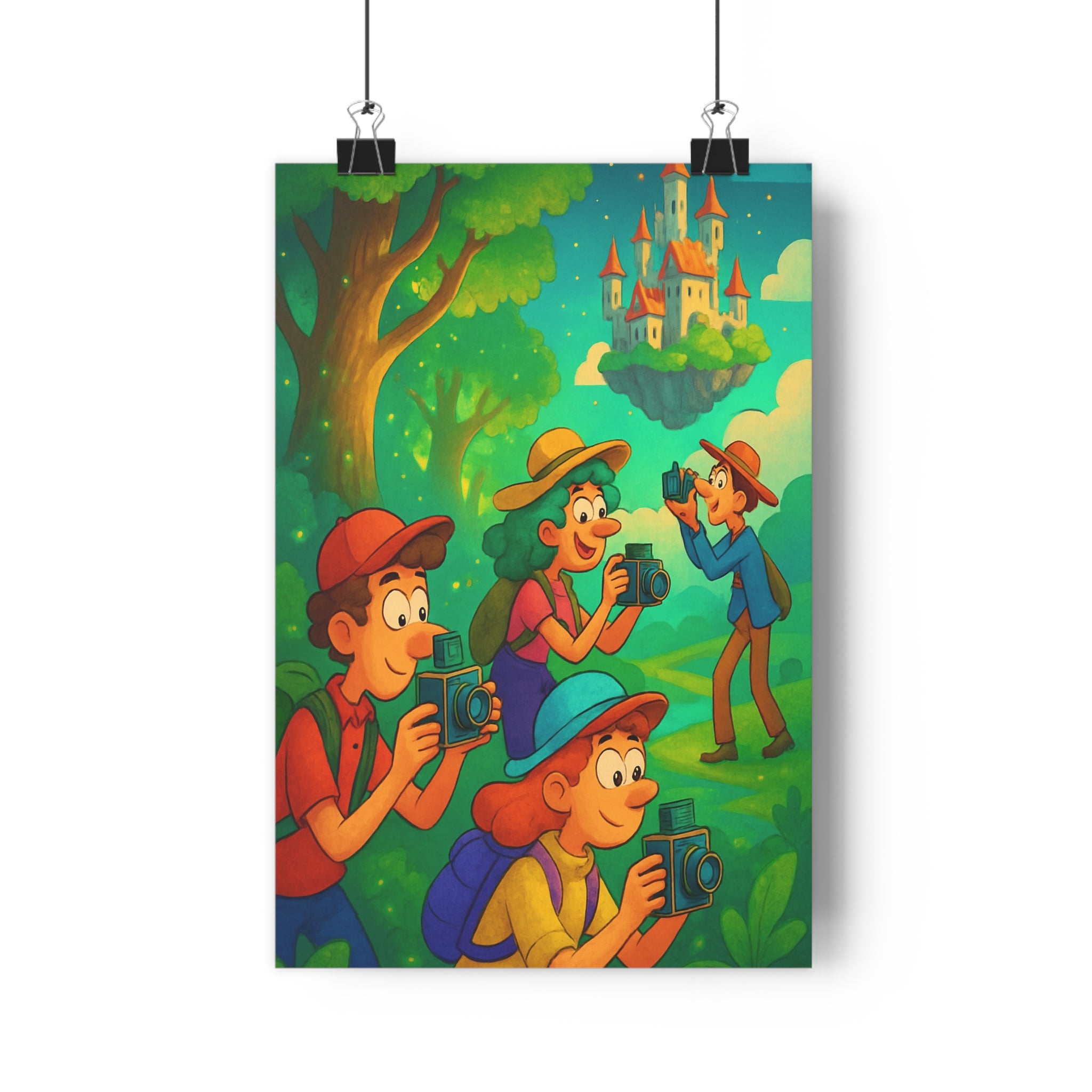 Poster décoratif cartoon vert bleu magique aventure forêt chambre enfant joyeux créatif fantaisie unique