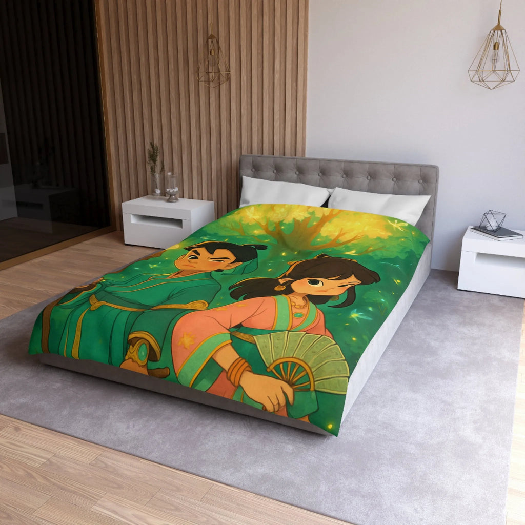 Housse de Couette Féérique Enfants avec Arbre Lumineux et Personnages Style Fantasy Coloré