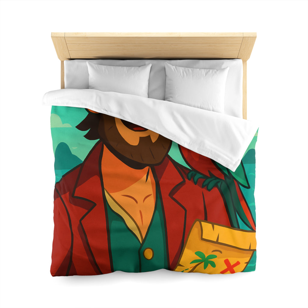 Housse de couette pirate aventurier avec perroquet coloré et carte au trésor illustrée