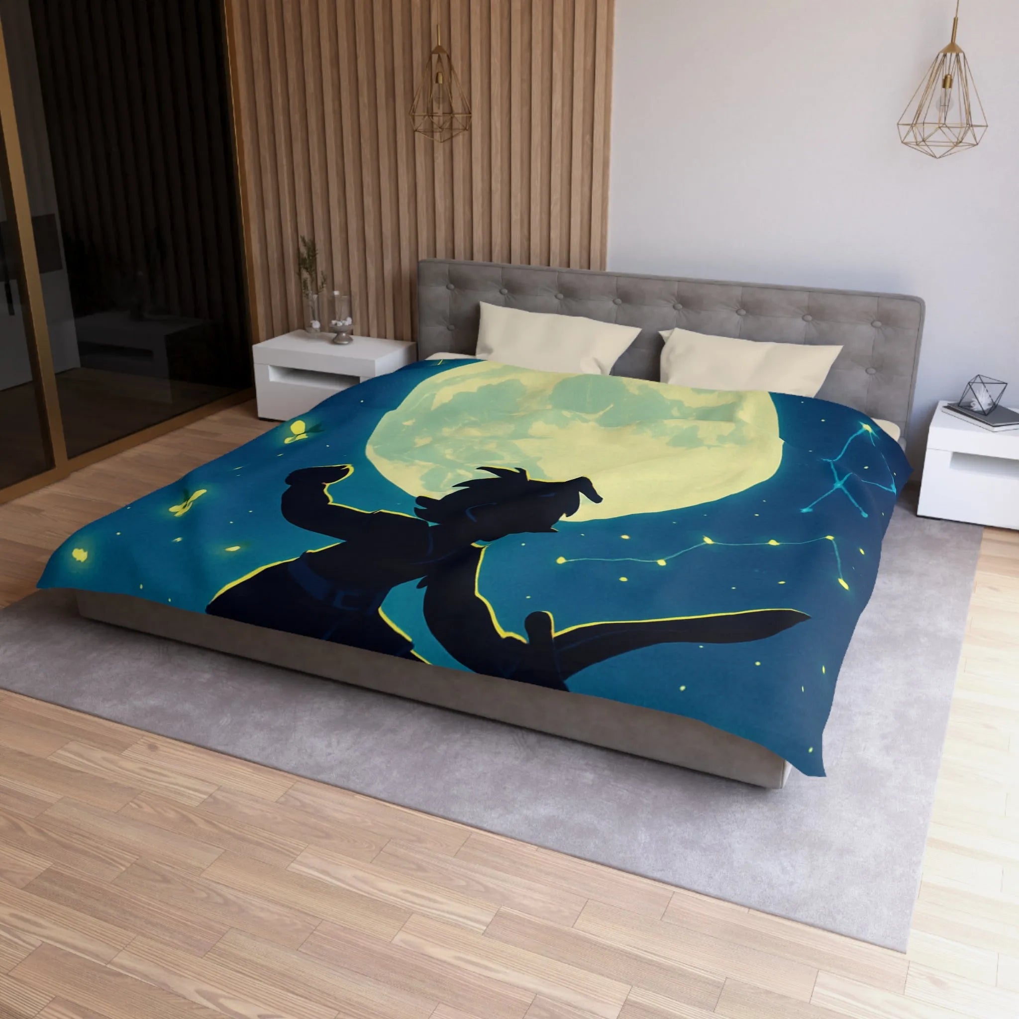 Housse de couette enfant design aventurier nocturne avec lune et constellations magiques