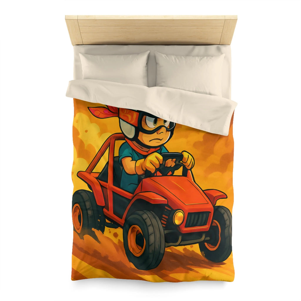 Housse de couette aventure enfant avec pilote de buggy dans le désert ensoleillé