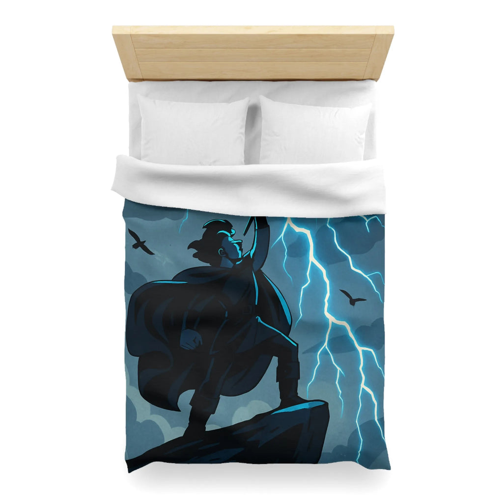 Housse de couette épique avec personnage et éclairs en style illustration fantastique