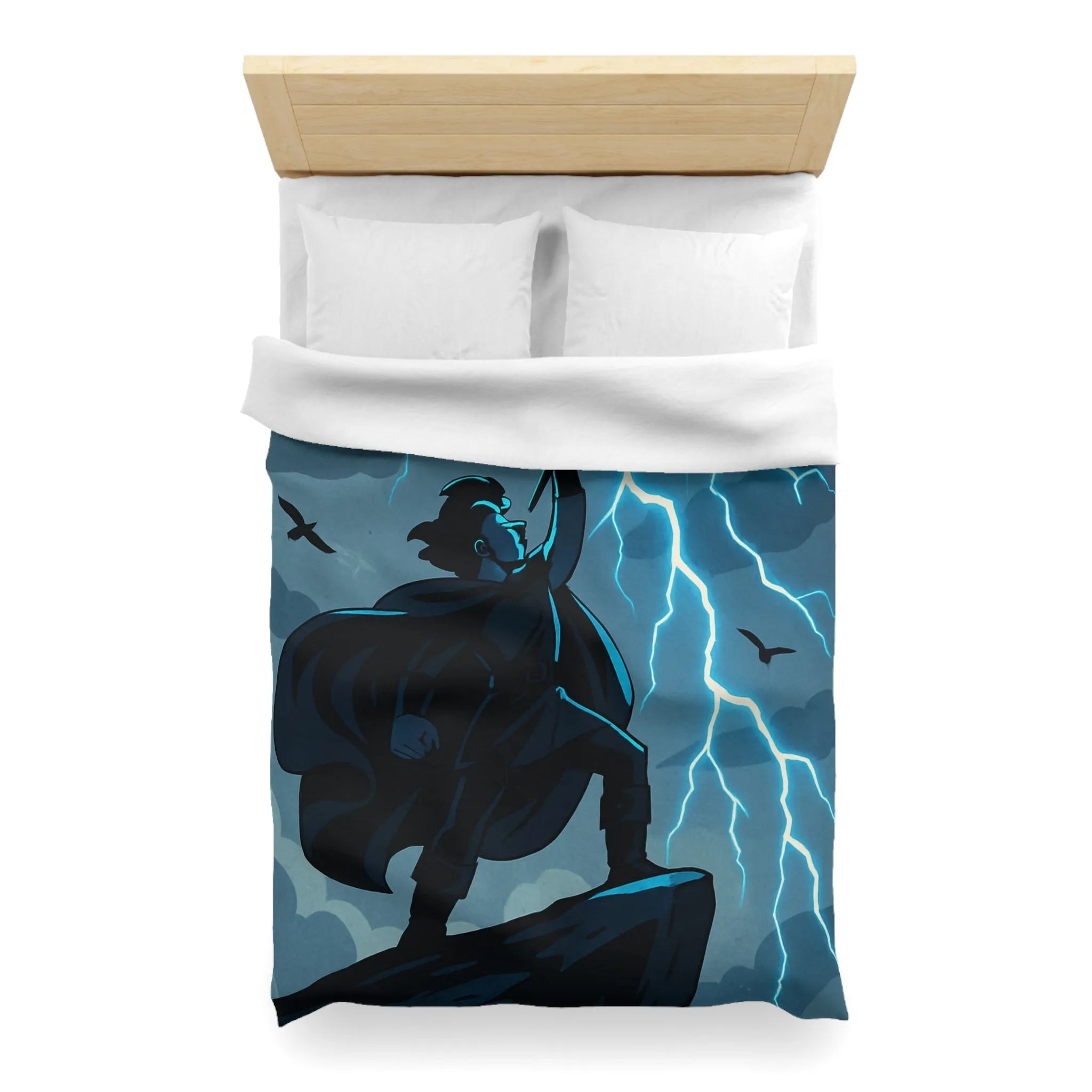 Housse de couette épique avec personnage et éclairs en style illustration fantastique