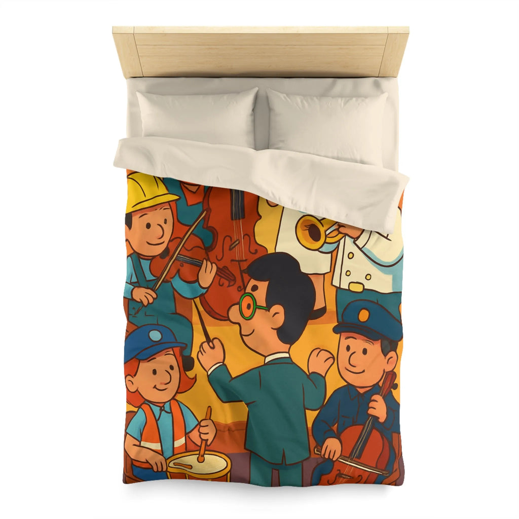 Housse de couette colorée avec illustrations de musiciens habillés en différentes professions