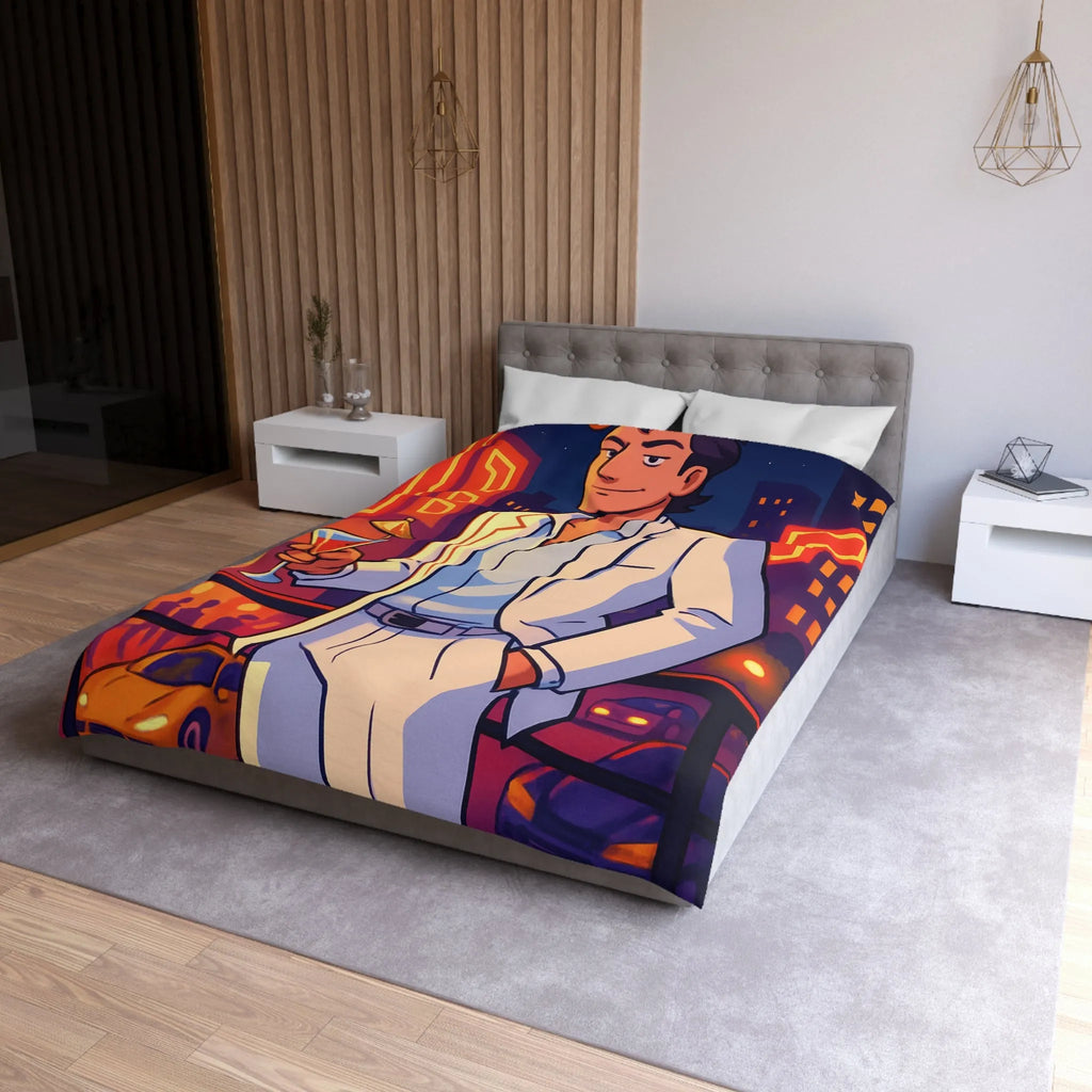 Housse de Couette Élégante avec Illustration Nocturne, Martini et Élégant Costume Blanc