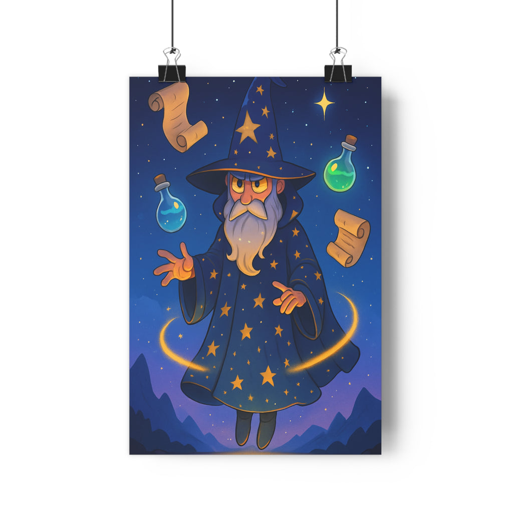 Poster décoratif sorcier mystérieux anime bleu jaune magique mystique chambre lecture art enchanteur ambiance