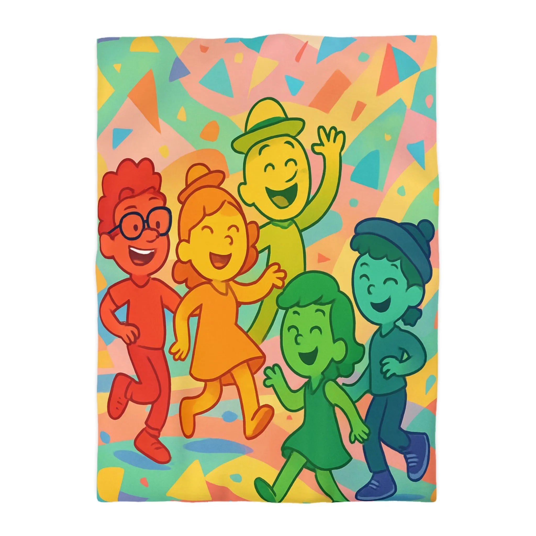 Housse de Couette Colorée avec Enfants et Motifs Géométriques pour Chambre Joyeuse