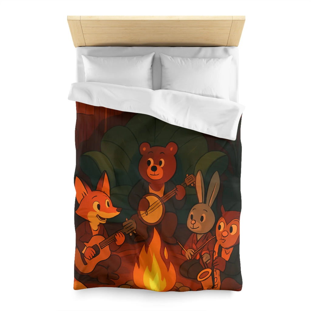 Housse de Couette Animaux Musiciens Autour Feu de Camp Ambiance Cosy pour Chambre Enfant