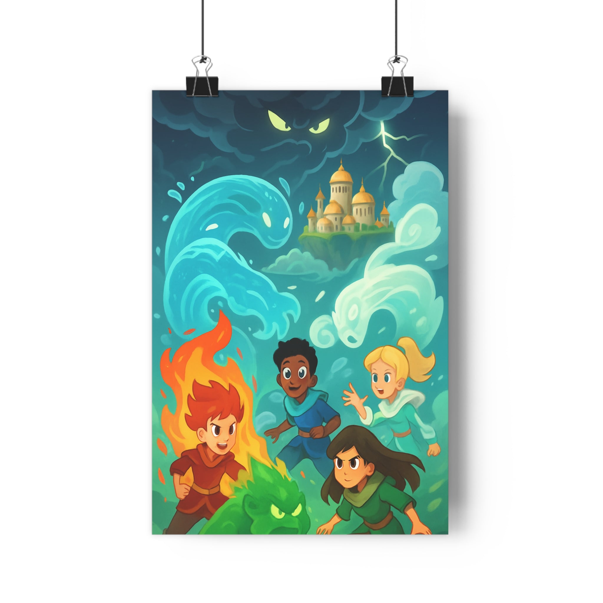 Poster décoratif fantastique bleu vert orange aventure mystique chambre salon éléments majestueux dynamique qualité
