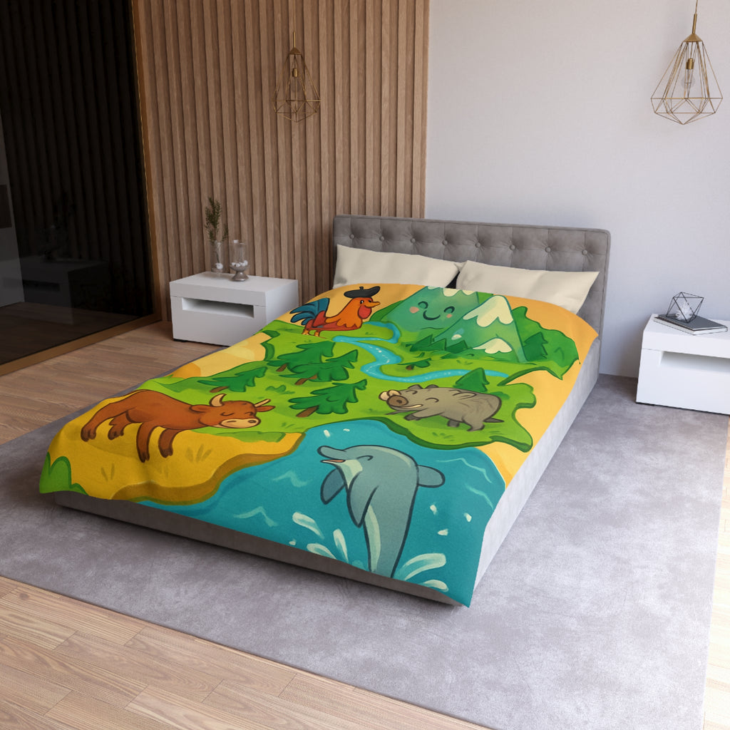 Housse de couette pour enfant avec animaux et paysage de France ludique et coloré