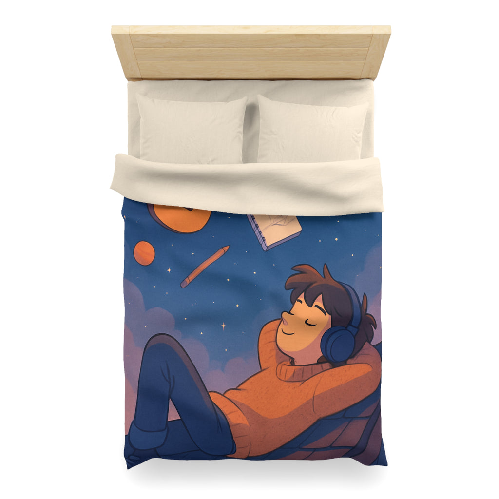 Housse de couette rêve étoilé avec guitare, planètes et rêverie d'artiste