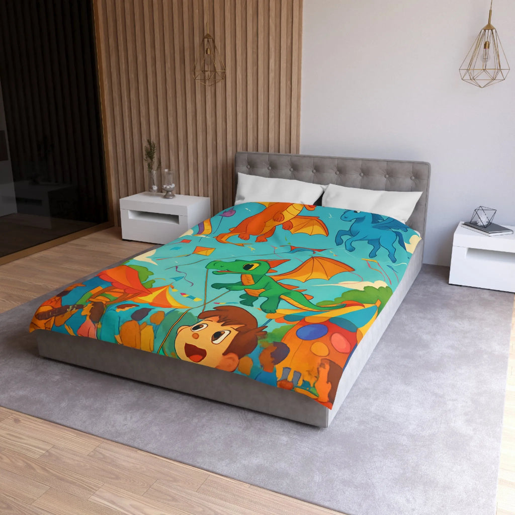 Envolée de cerfs-volants dragons et licorne sous un ciel bleu auberge festival