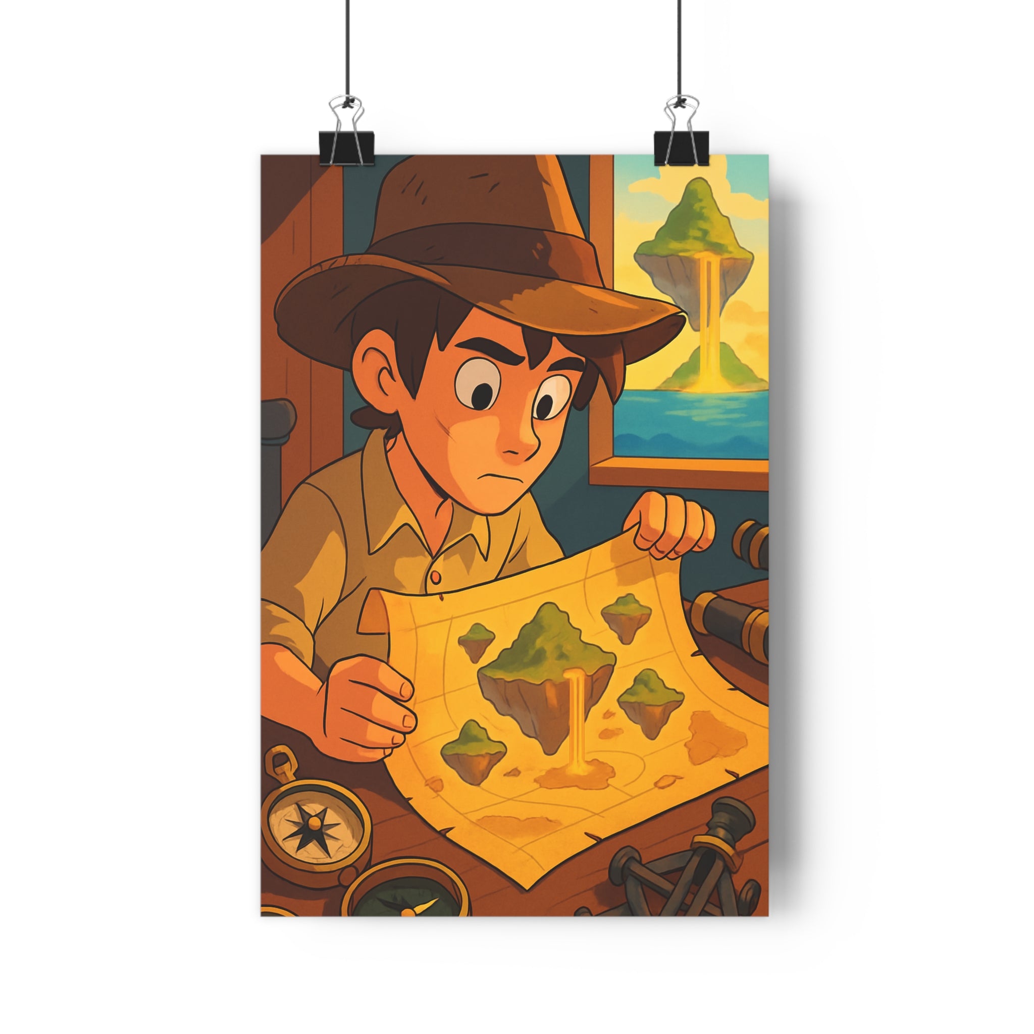 Poster décoratif aventure mystique explorateur cascade dorée navigation chambre salon enfant bois qualité qualité