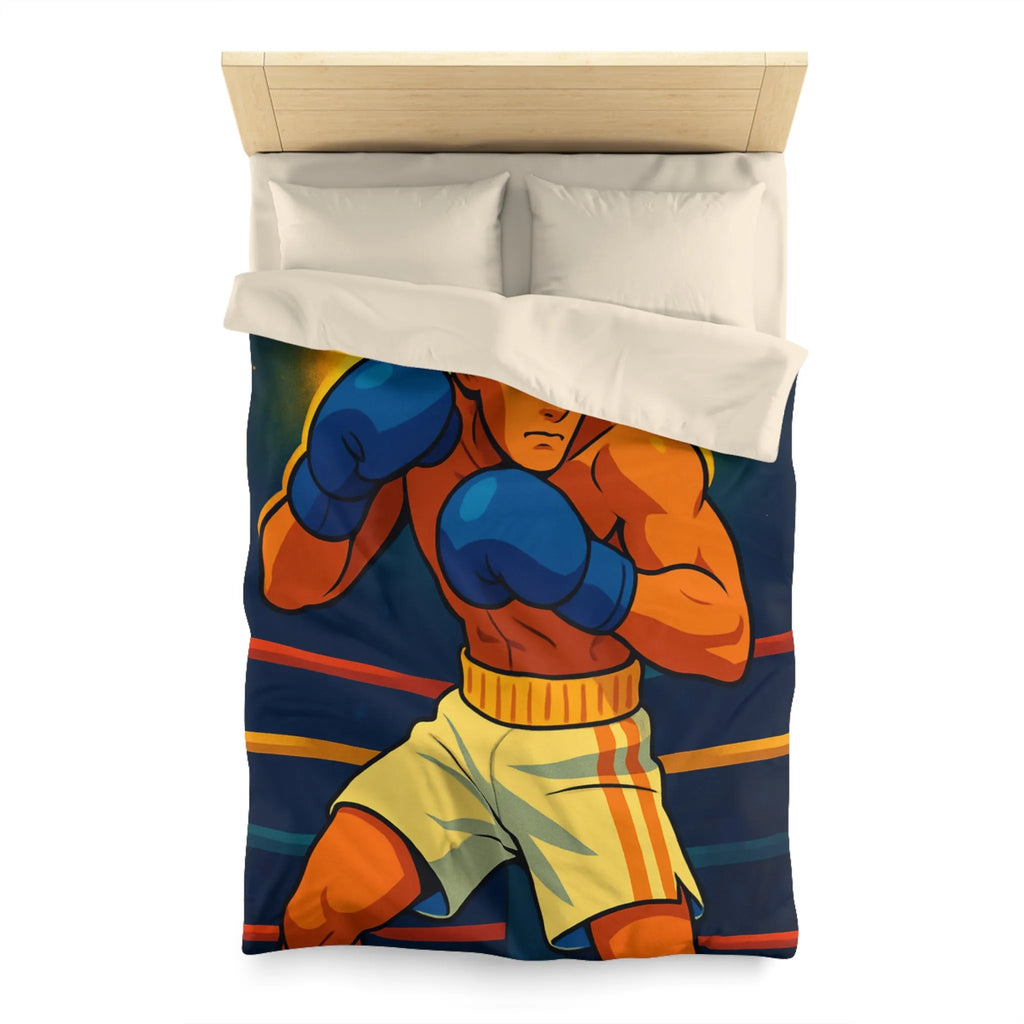 Housse de couette avec motif boxeur animé prêt pour le ring, style vibrant