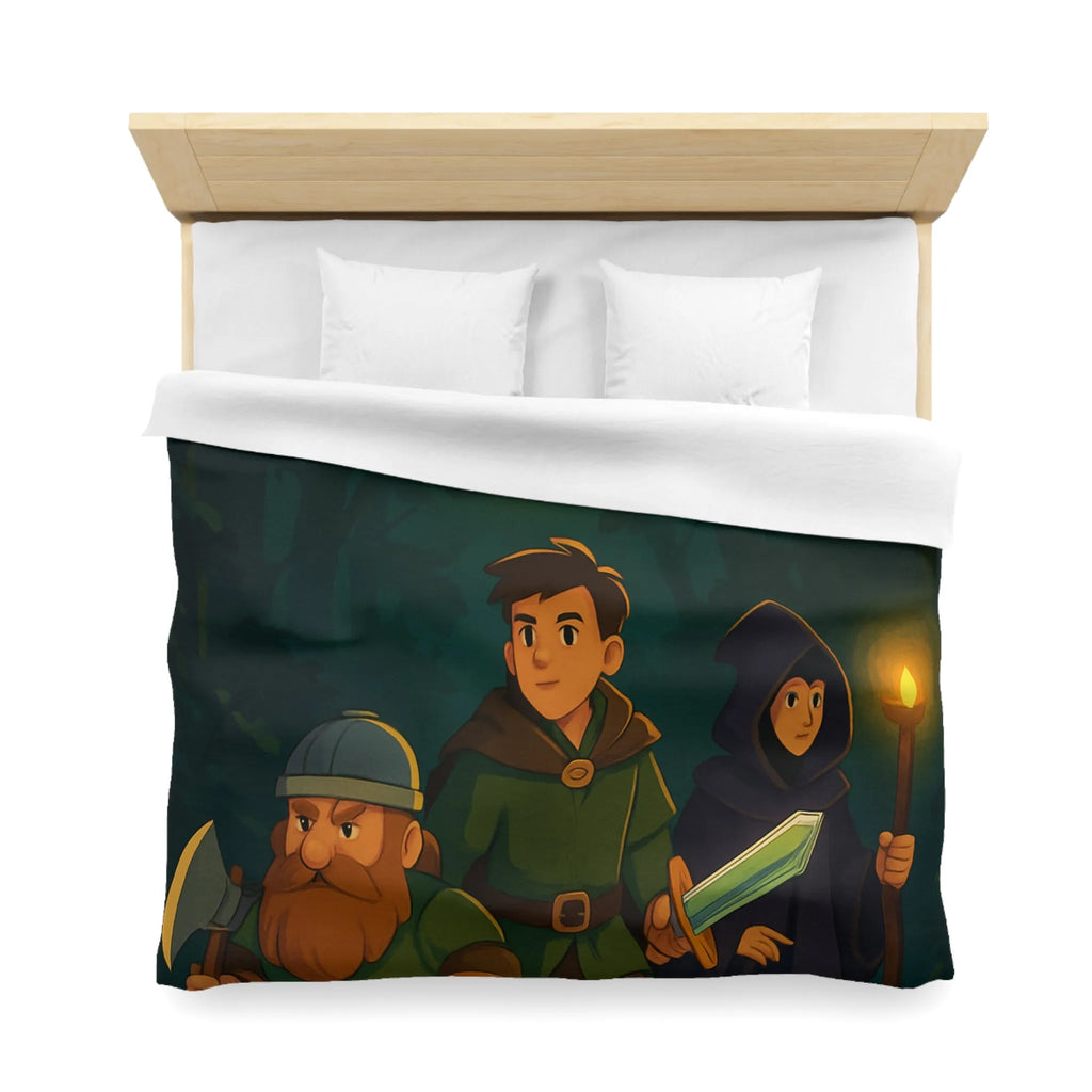 Housse de couette aventure épique forêt pour enfants avec personnages et anneau magique