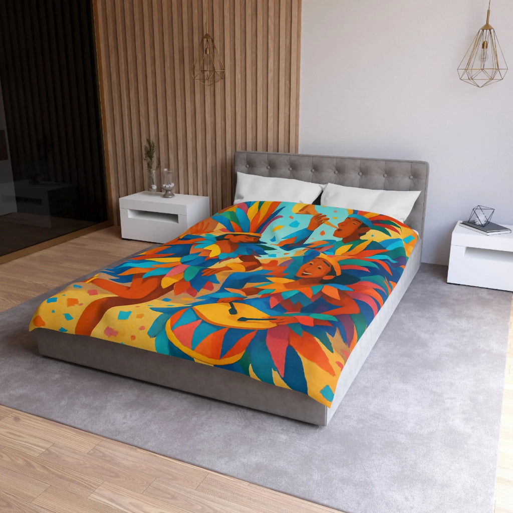 Housse de couette carnaval vibrante avec danseurs multicolores et ambiance festive éclatante