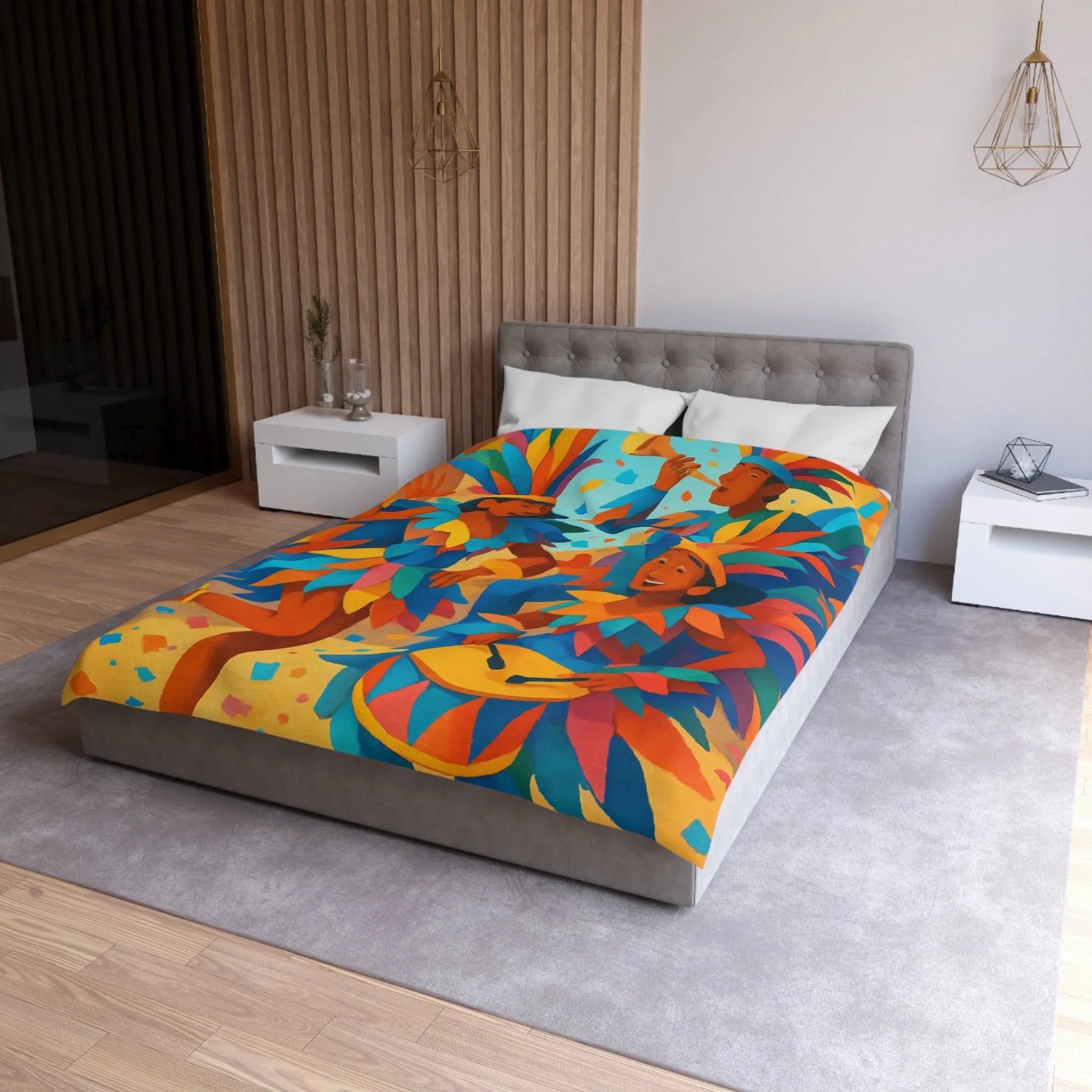 Housse de couette carnaval vibrante avec danseurs multicolores et ambiance festive éclatante