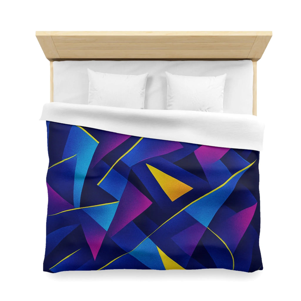 Housse De Couette Bleu Sombre Géométrique Avec Touches Jaunes Et Violettes Vibrantes