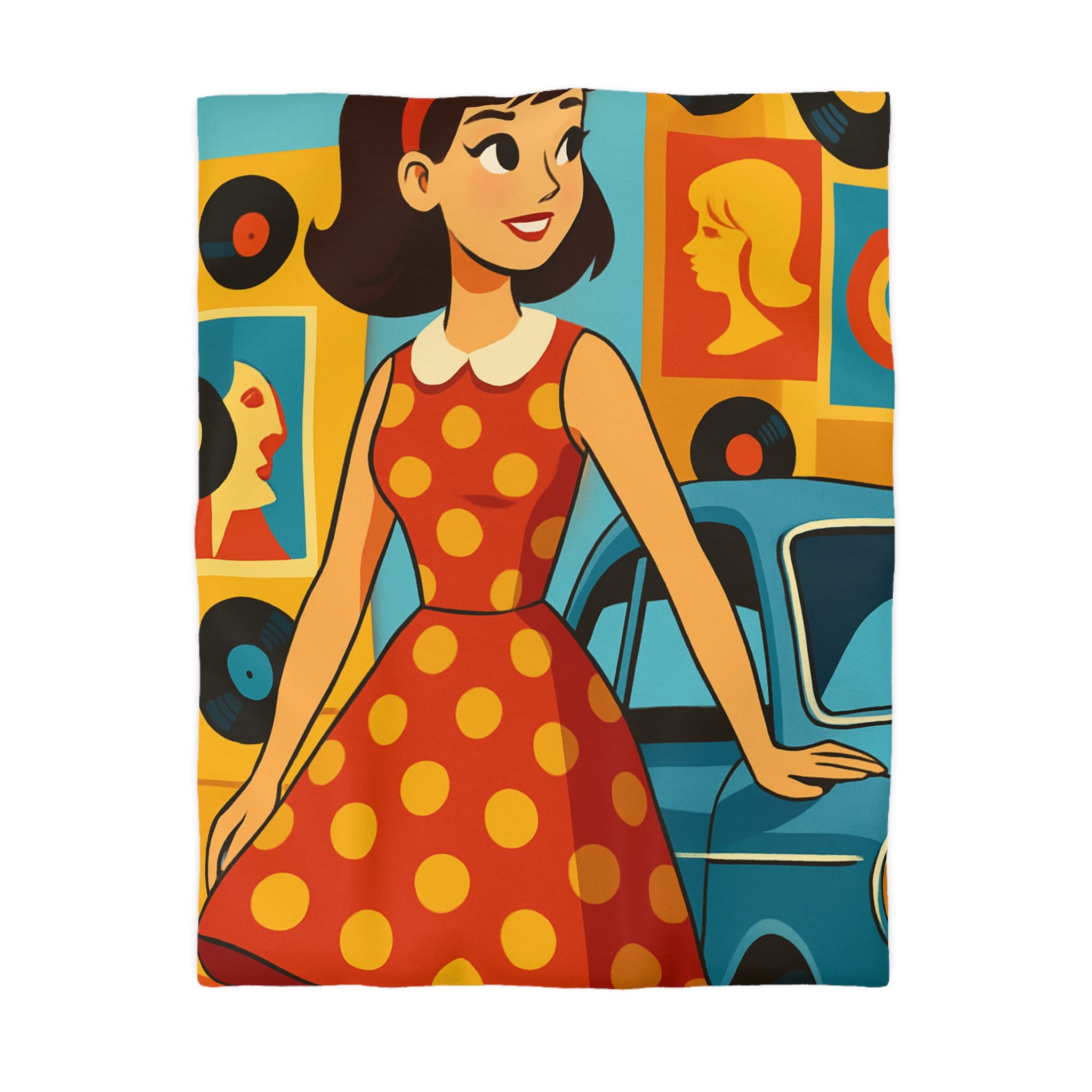 Housse de couette rétro colorée avec motifs années 60 style pop art vintage