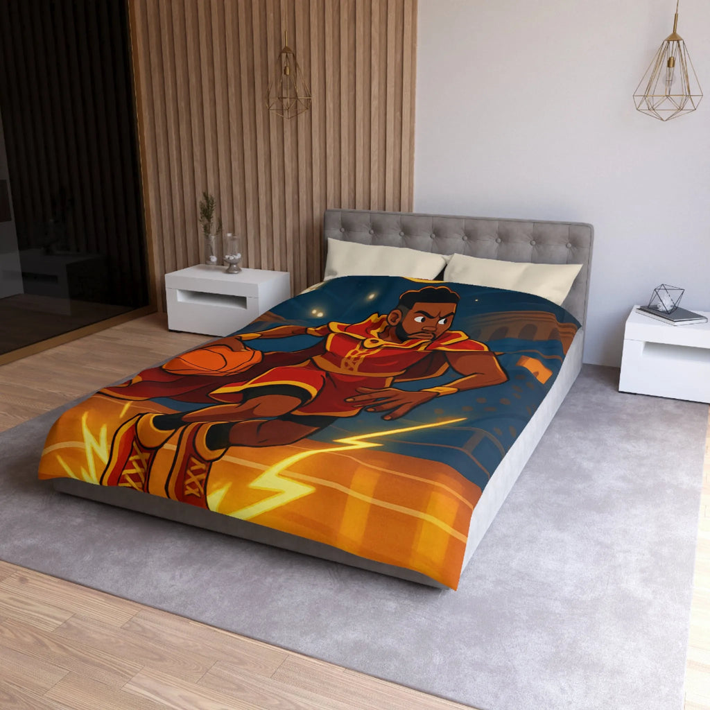 Athlète en Action avec Ballon de Basket dans Arène Lumineuse - Motif Royauté