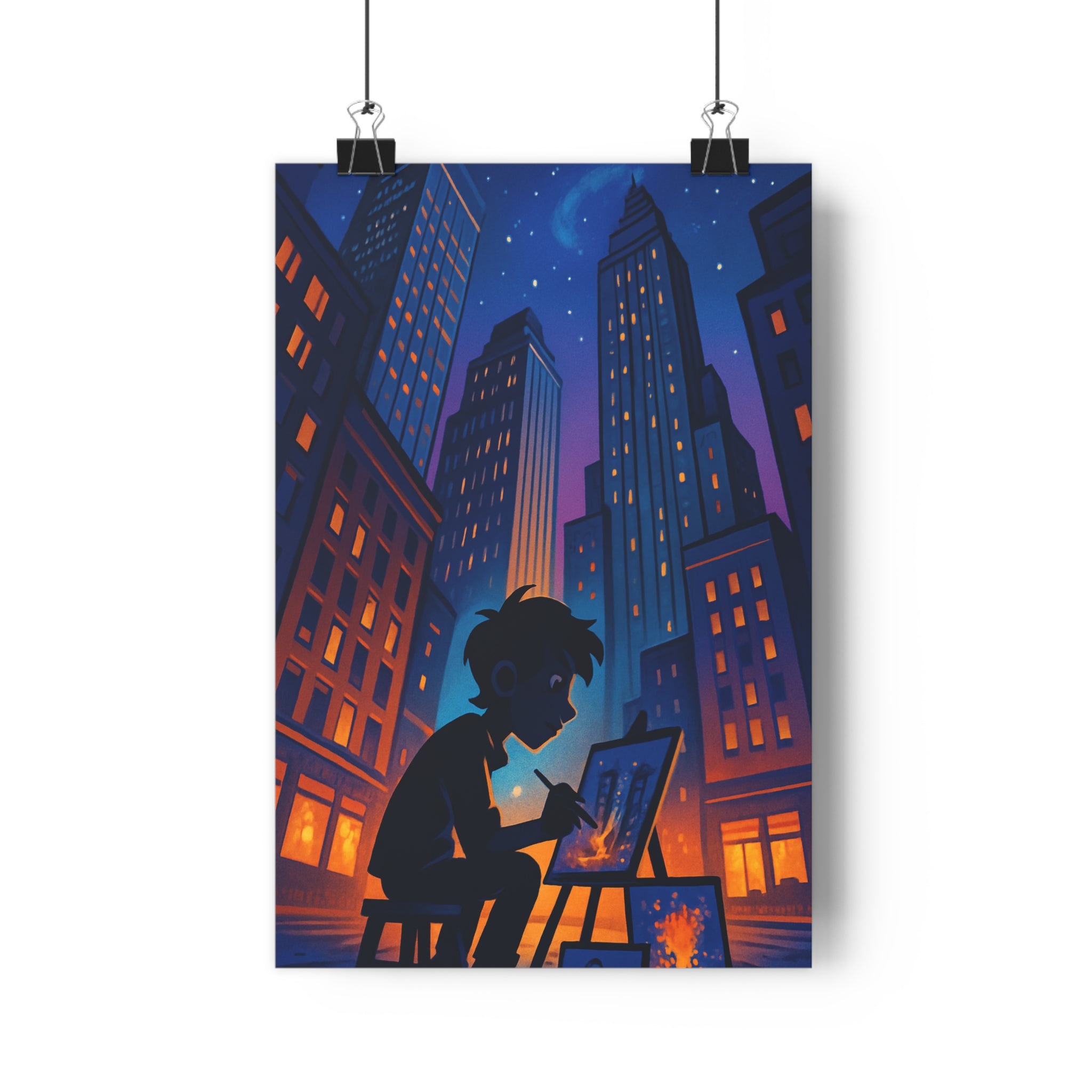 Poster décoratif urbain artistique moderne bleu orange salon créatif dynamique inspirant chambre unique élégant