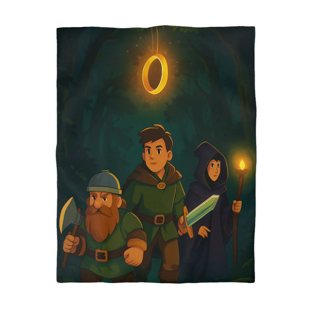 Housse de couette aventure épique forêt pour enfants avec personnages et anneau magique