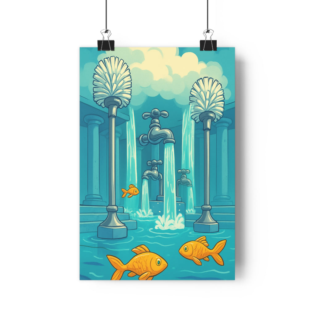 Poster décoratif cartoon bleu doré mystique aquatique chambre salon fantasy apaisant magique intrigant ambiance