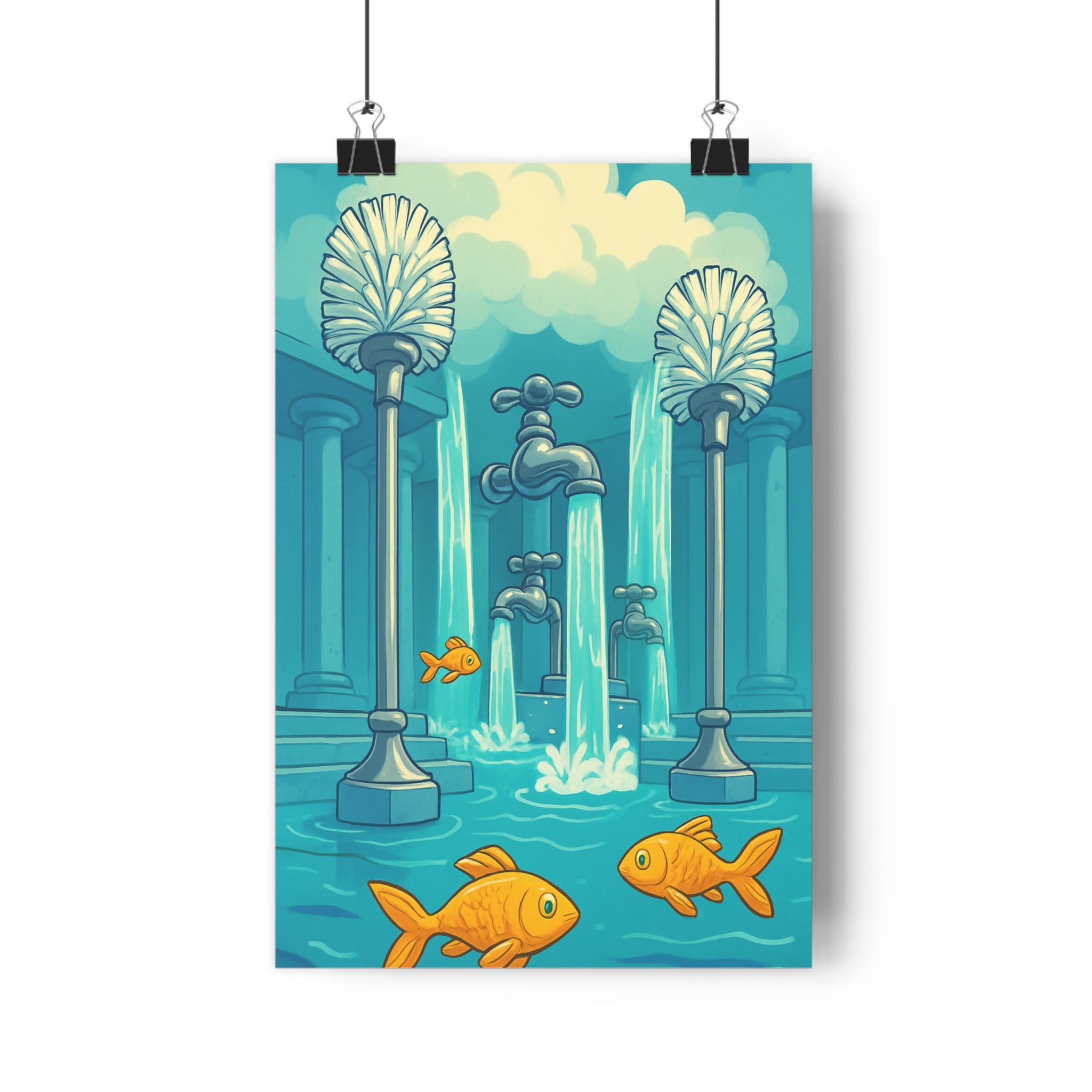 Poster décoratif cartoon bleu doré mystique aquatique chambre salon fantasy apaisant magique intrigant ambiance