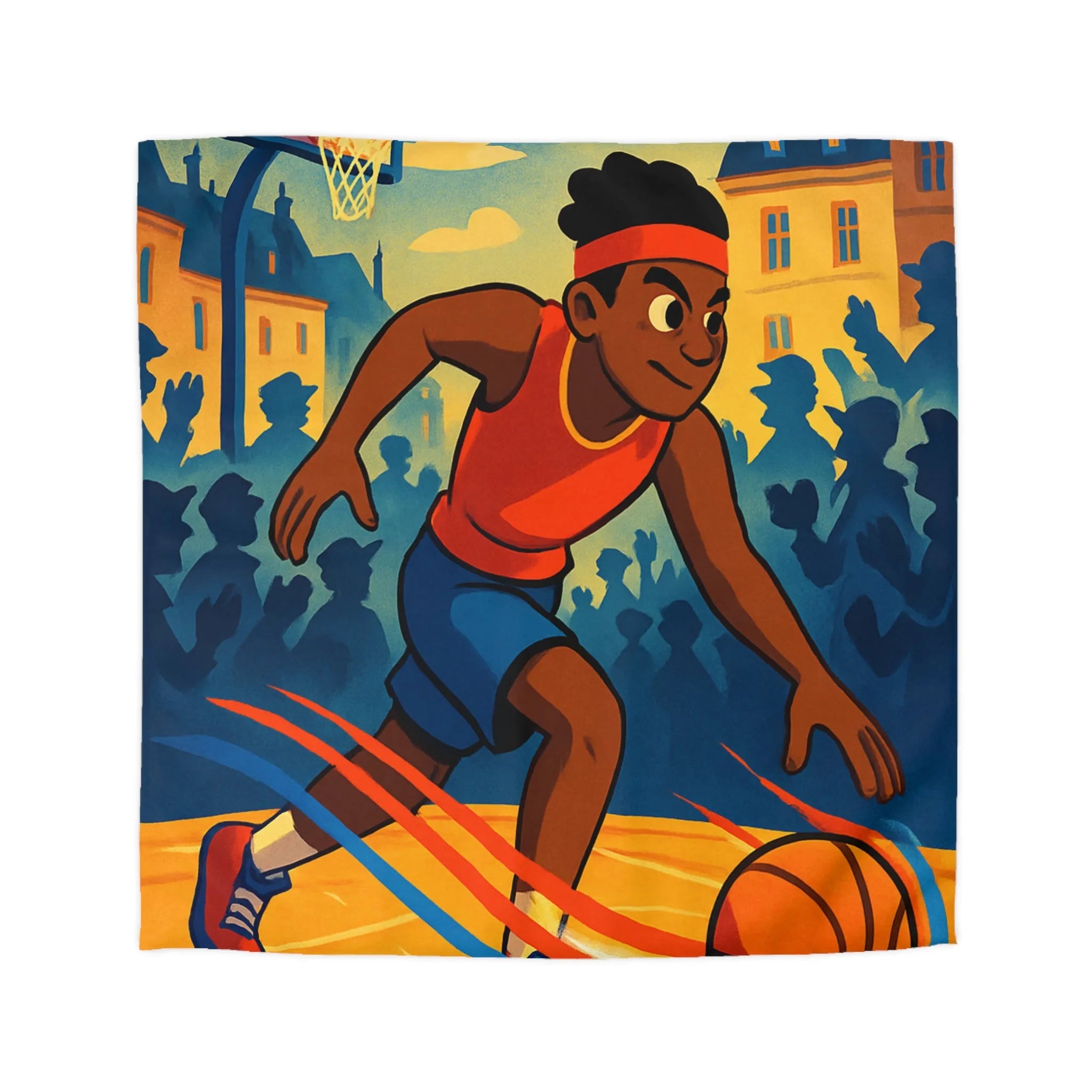 Housse de Couette Enfant Basket Rue Illustration Vibrante Style Bande Dessinée Jeune Esprit