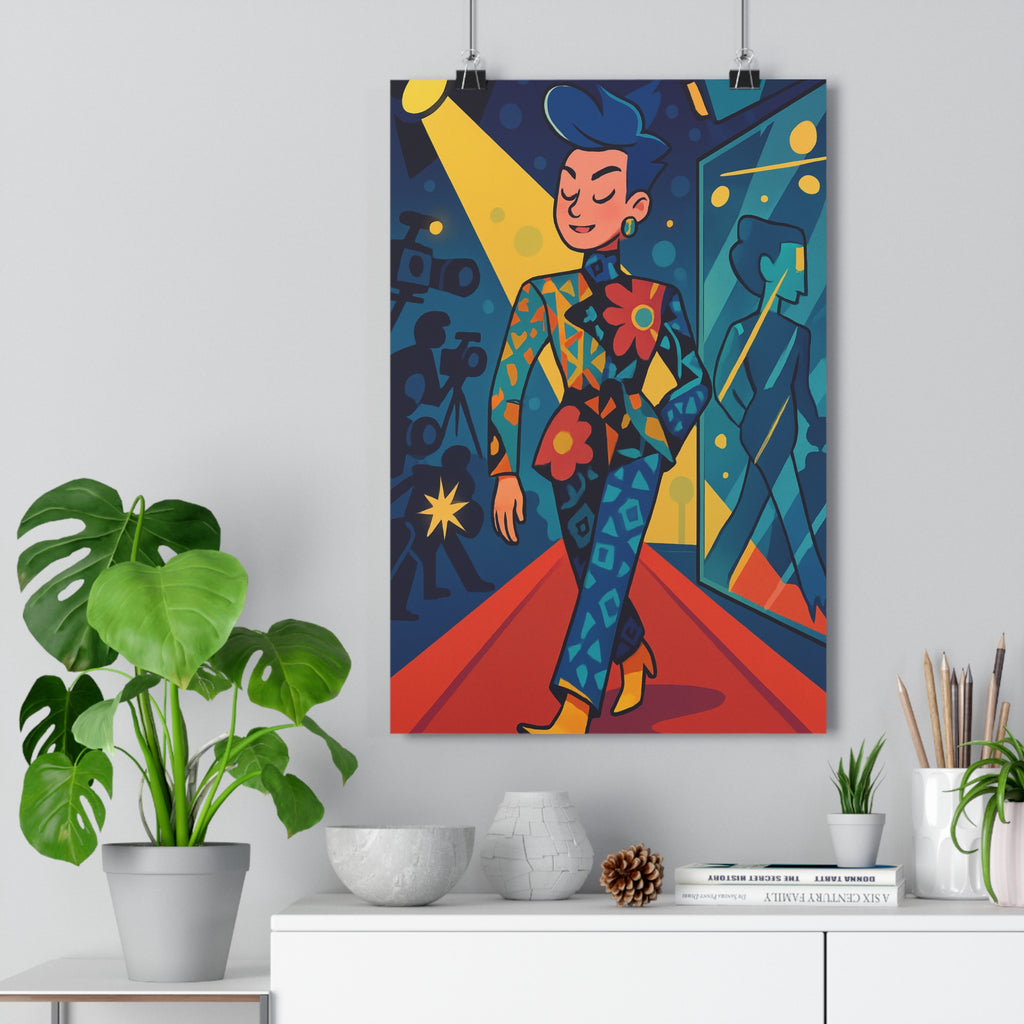 Poster décoratif mode éclectique rouge bleu salon chambre élégant tendance vibrant moderne dynamique design