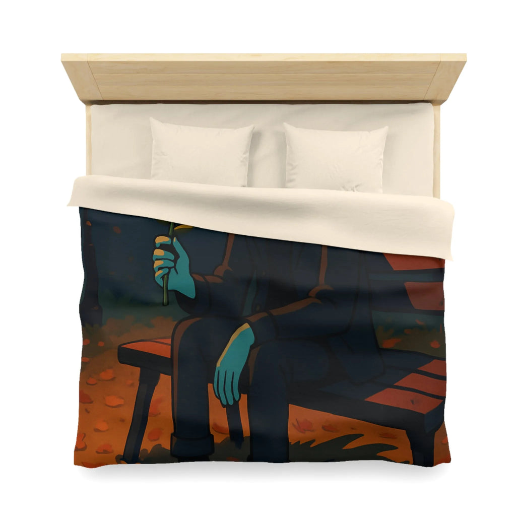 Housse de couette de parc nocturne mystérieux avec personnage sombre aux yeux lumineux