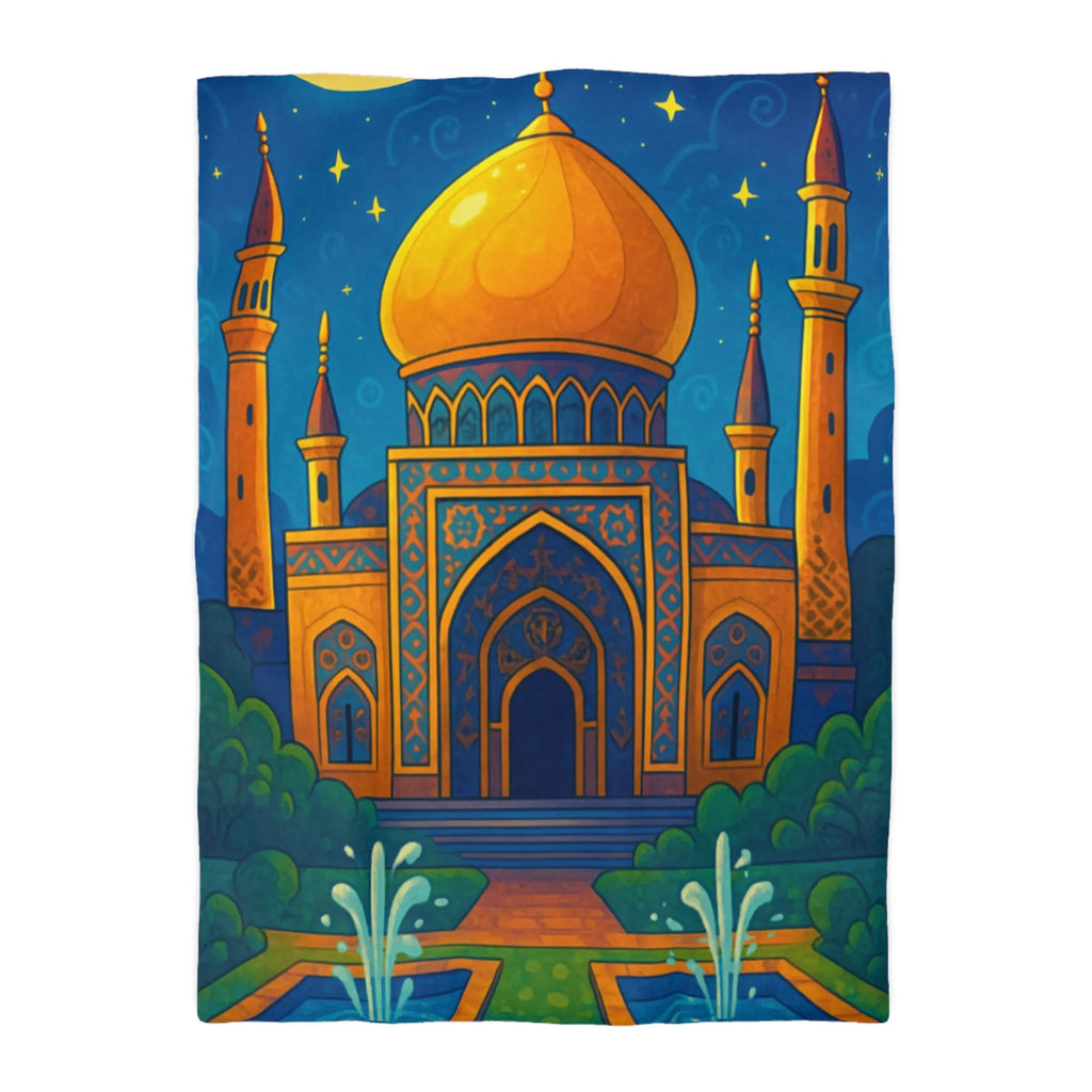 Housse de couette au design oriental avec palais doré sous ciel étoilé exotique