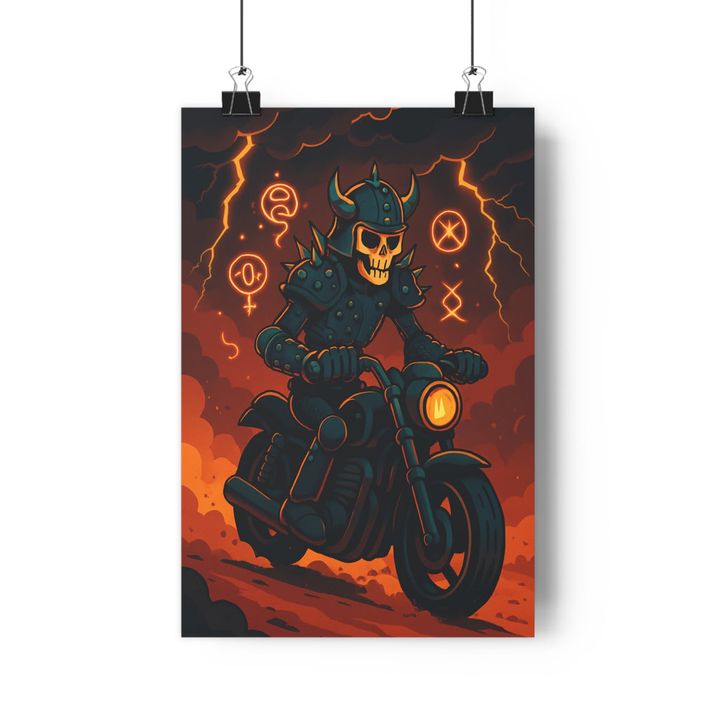Poster décoratif sombre cartoon guerrier mystique aventure chambre moto orage éclairs dramatique 30x46 qualité