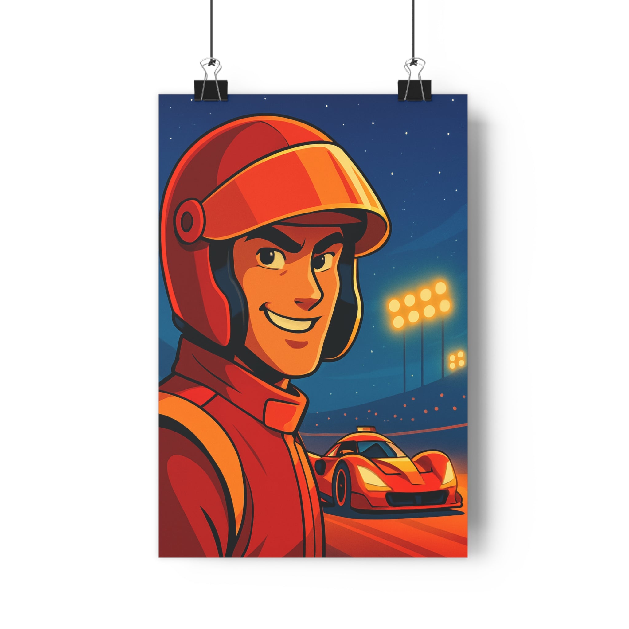 Poster décoratif anime rouge orange dynamique nocturne salon bureau passionné automobile 30x46 cm qualité