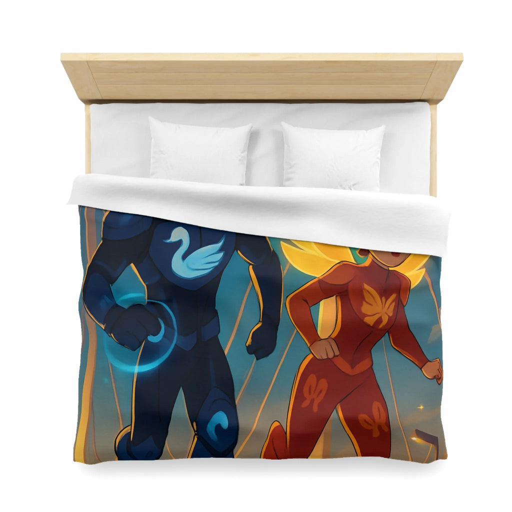 Housse de Couette Avec Héros Masqués et Ville au Crépuscule pour Chambre Enfant