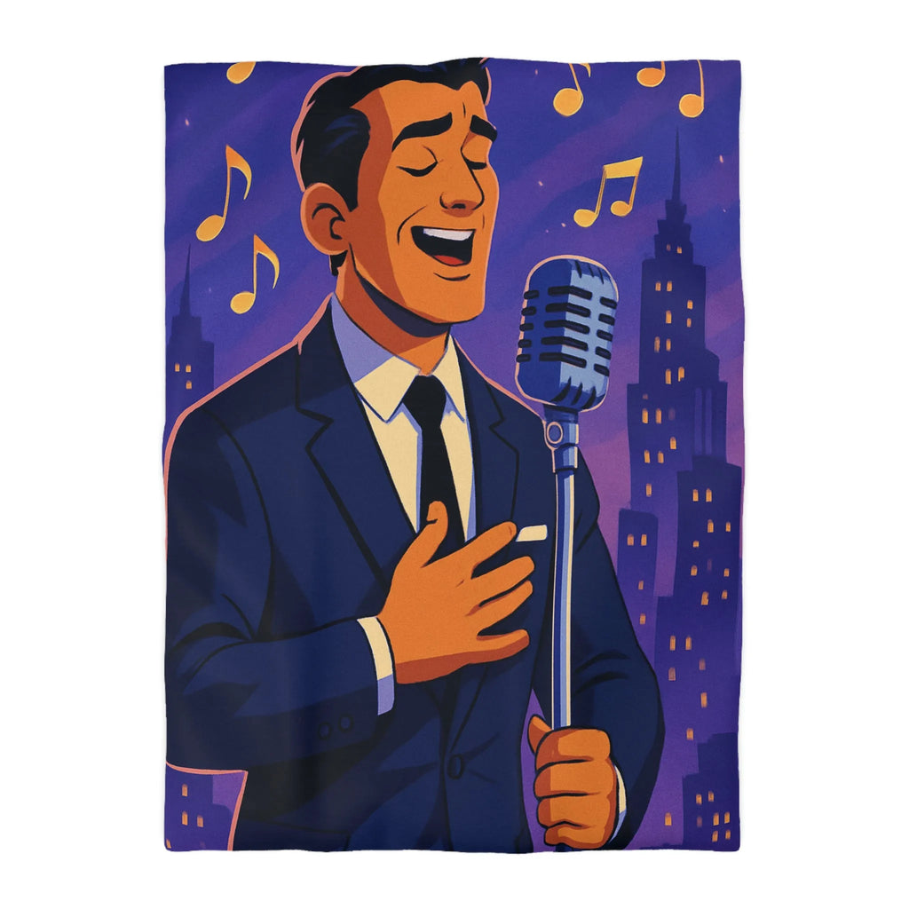 Housse de Couette Élégante pour Amoureux de Musique avec Chanteur et Micro Vintage