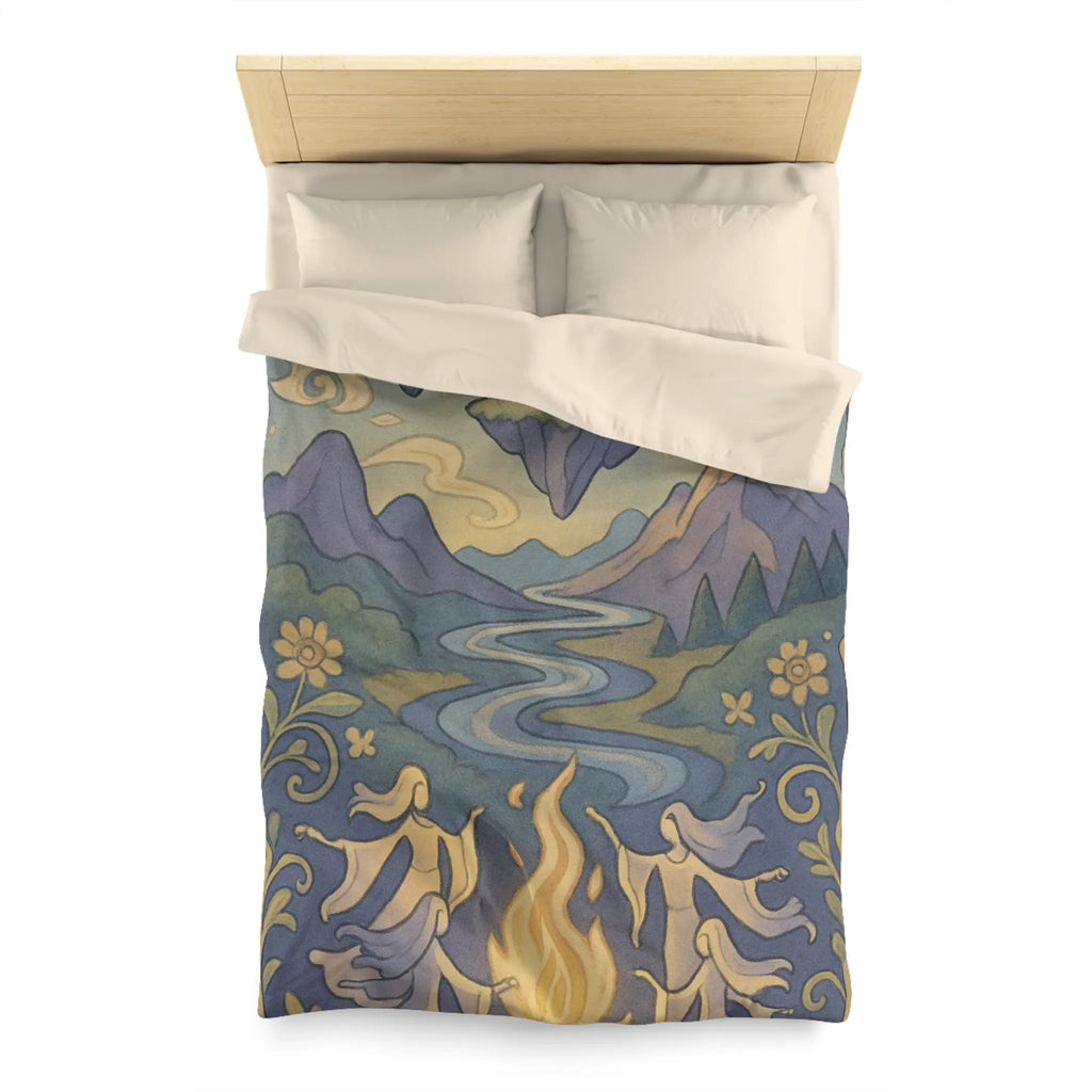 Housse de couette artistique avec montagnes flottantes et paysage féerique sous les étoiles