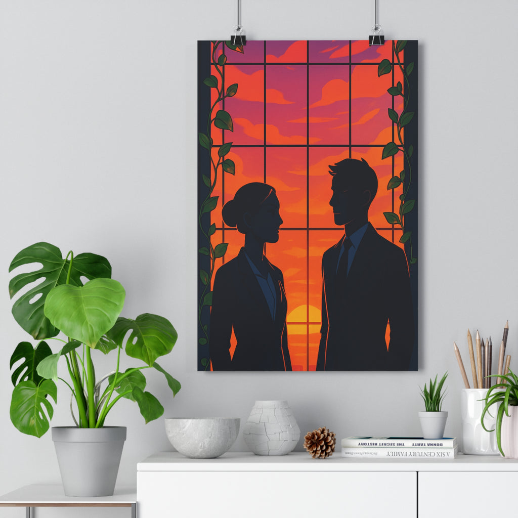 Poster décoratif vibrant silhouettes chaleur coucher soleil moderne apaisant salon chambre tendance nature qualité