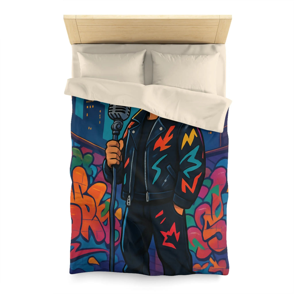 Housse de couette colorée graffiti style urbain avec chanteur devant micro rétro