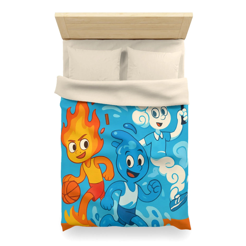 Housse de couette colorée avec motifs d’éléments sportifs et symbole de paix